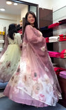 Elegant Pastel Floral Anarkali Gown With Matching Dupatta And Pant
