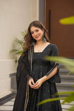 Elegant Black Printed Anarkali Suit with Dupatta