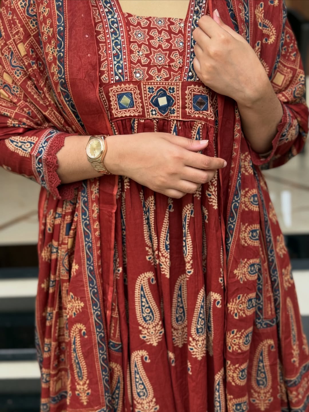 Elegant Maroon Printed Cotton Kurta Set with Dupatta