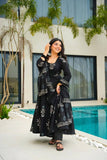 Elegant Black Printed Anarkali Suit with Dupatta