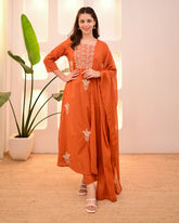 Rust Orange Cotton Threadwork Suit Set