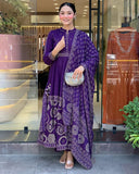 Royal Purple Anarkali Kurta Set with Printed Dupatta