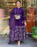 Royal Purple Anarkali Kurta Set with Printed Dupatta