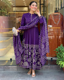 Royal Purple Anarkali Kurta Set with Printed Dupatta