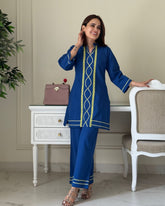 Blue Cotton Embroidered Co-Ord Set