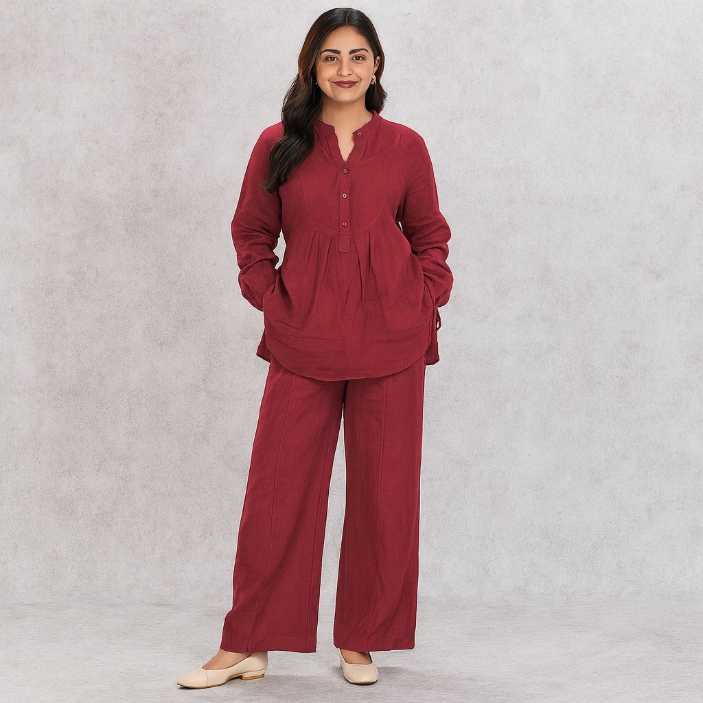 Women Cotton V-neck Two-piece Suit