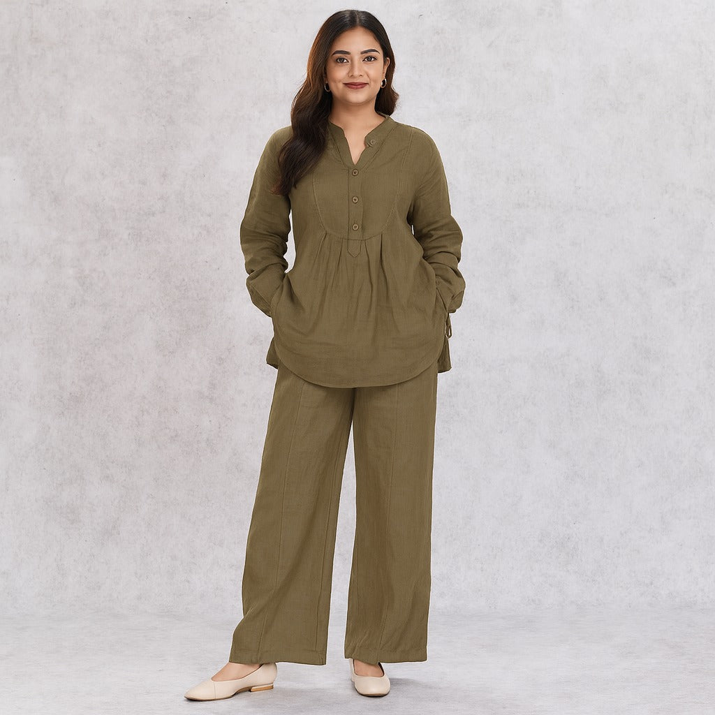 Women Cotton V-neck Two-piece Suit
