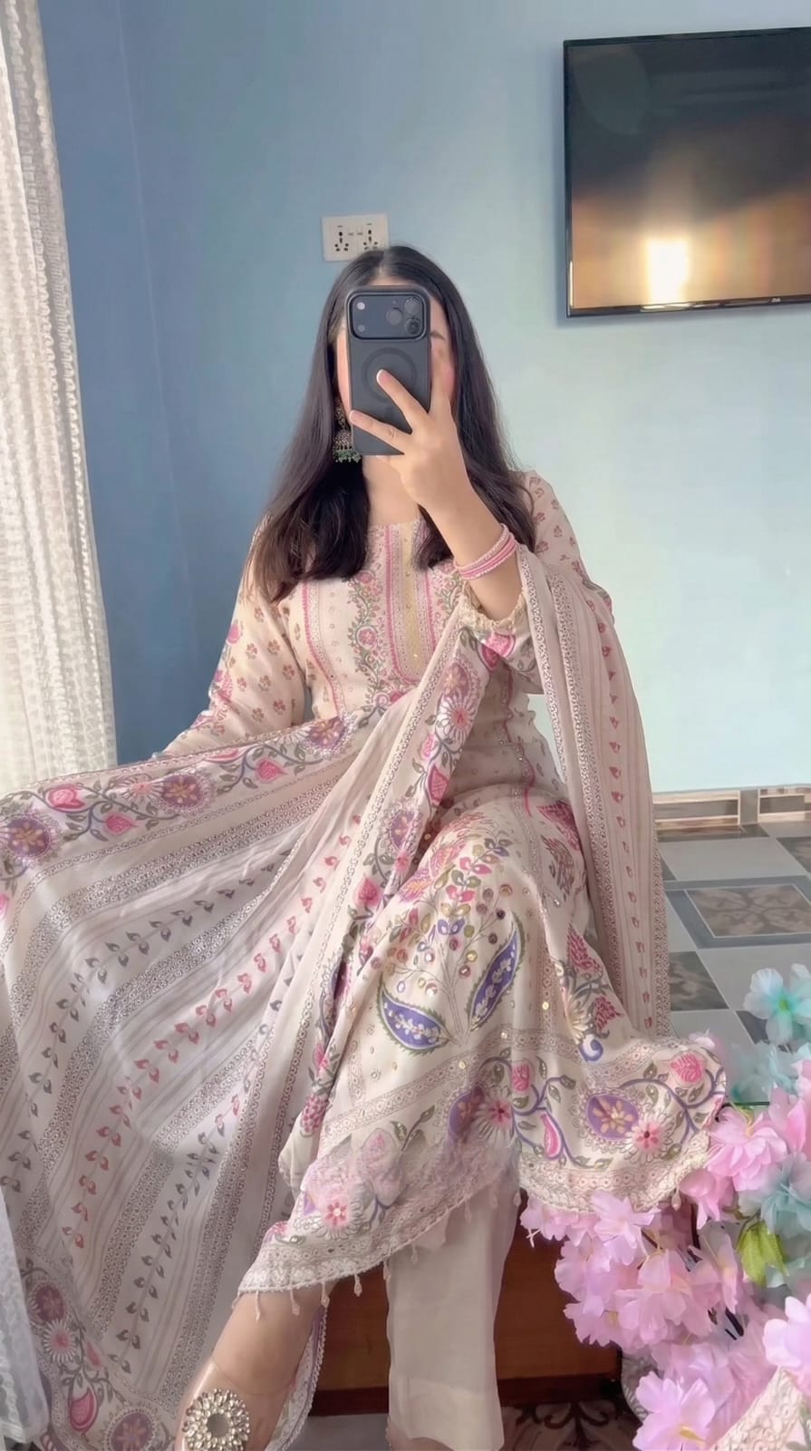 Pastel Floral Printed Kurta Set with Dupatta
