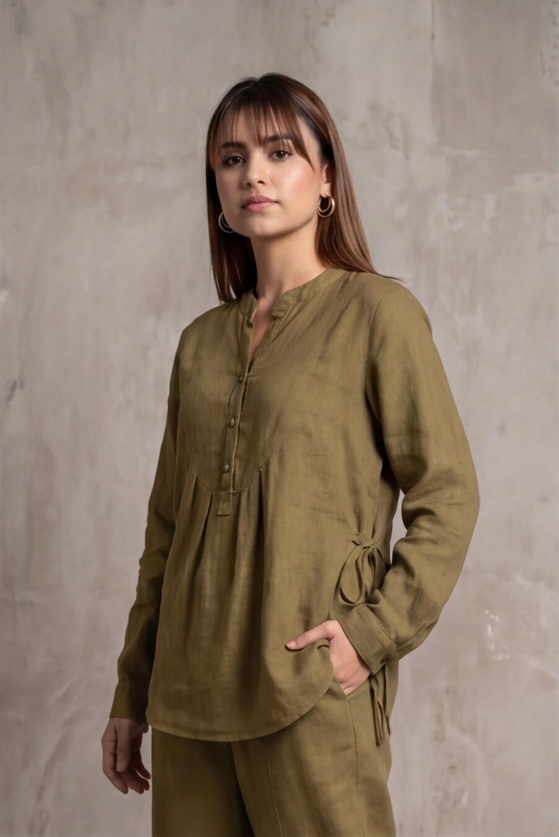 Women Cotton V-neck Two-piece Suit