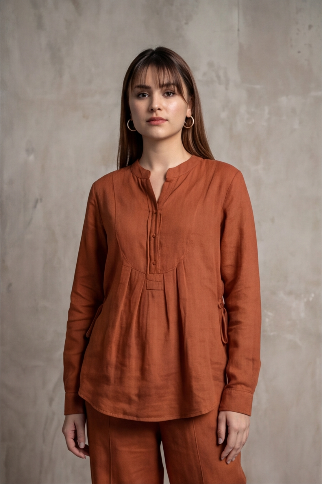 Women Cotton V-neck Two-piece Suit