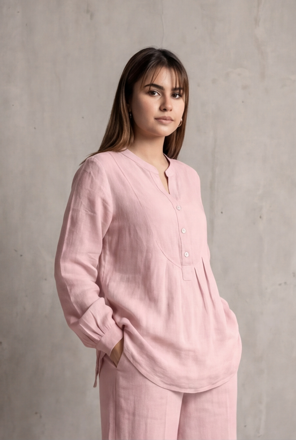 Women Cotton V-neck Two-piece Suit