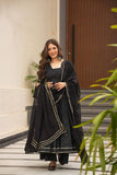Elegant Black Printed Anarkali Suit with Dupatta