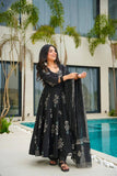Elegant Black Printed Anarkali Suit with Dupatta