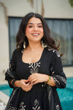 Elegant Black Printed Anarkali Suit with Dupatta