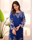 Blue Cotton A Line Kurta Palazzo Set