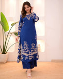 Blue Cotton A Line Kurta Palazzo Set