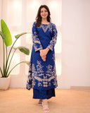 Blue Cotton A Line Kurta Palazzo Set