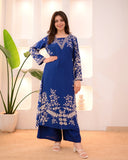 Blue Cotton A Line Kurta Palazzo Set