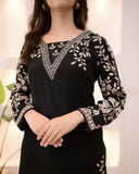 Black Cotton A Line Kurta Palazzo Set