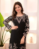 Black Cotton A Line Kurta Palazzo Set