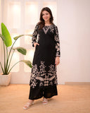 Black Cotton A Line Kurta Palazzo Set