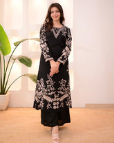 Black Cotton A Line Kurta Palazzo Set
