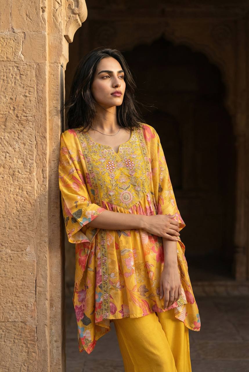 Designer Heavy Crepe kaftan Palazzo Set