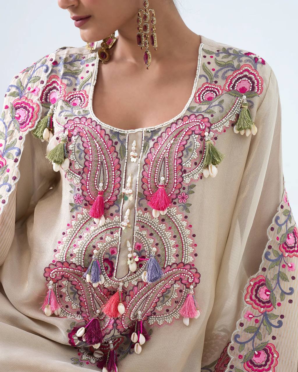 Traditional Farshi Palazzo Set with Rich Thread Embroidery