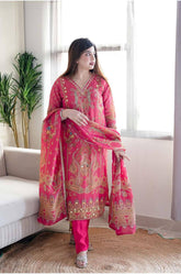 WOMEN EMBROIDERED WITH PRINT WORK SUIT SET