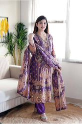 WOMEN EMBROIDERED WITH PRINT WORK SUIT SET