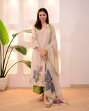 Ivory Green Pastel Garden Cotton Suit