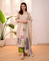 Ivory Green Pastel Garden Cotton Suit