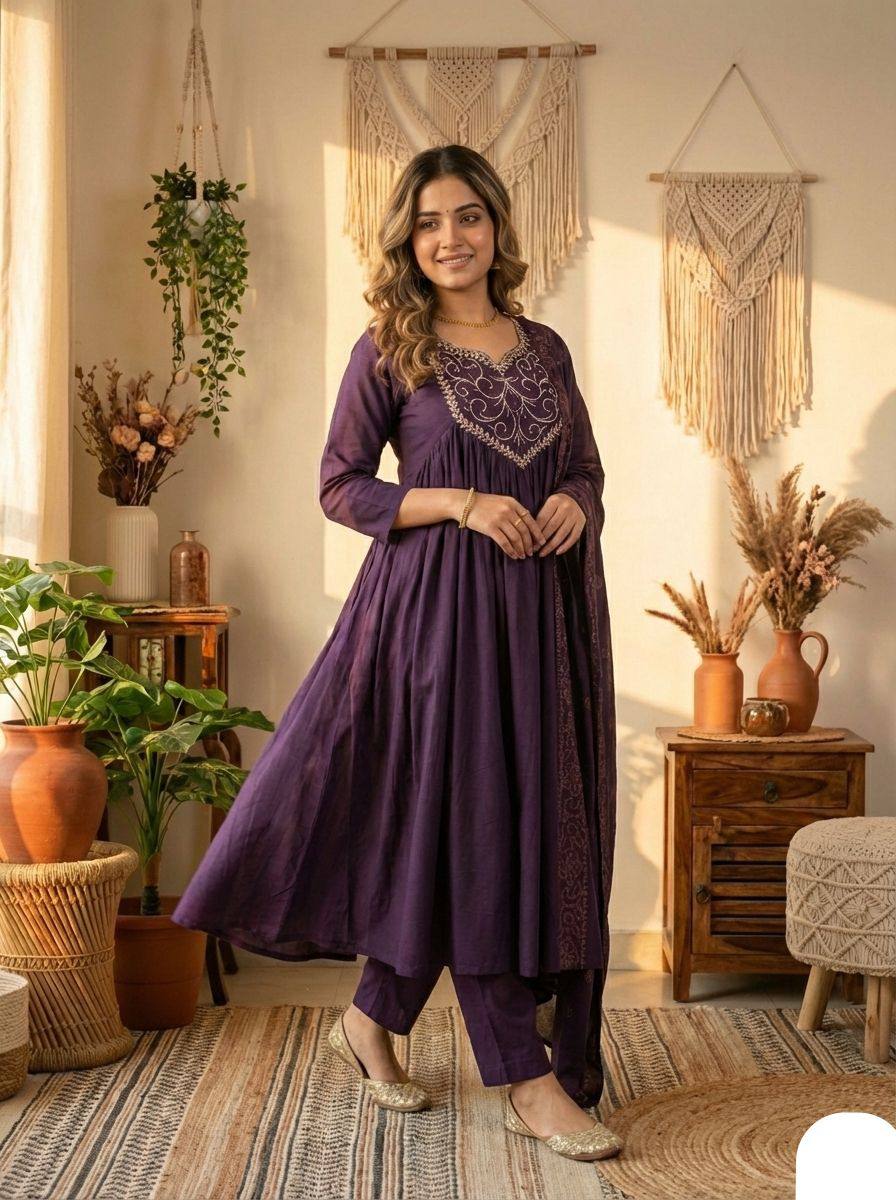 EXCLUSIVE DESIGNER HEAVY CHANDERI SILK WITH EMBROIDERY WORK SUIT