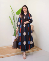 Black A-Line Cotton Kurta Set