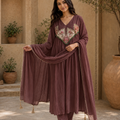 Embroidered Anarkali Suit Set with Dupatta