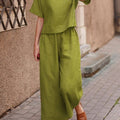 WOMEN PLAIN CROP TOP & TROUSERS CO-ORDER SET