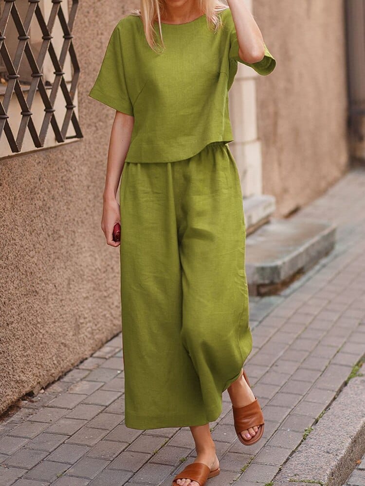 WOMEN PLAIN CROP TOP & TROUSERS CO-ORDER SET
