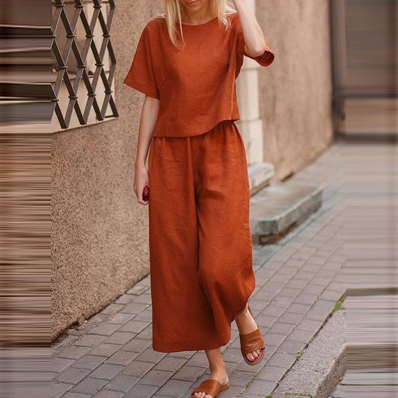 WOMEN PLAIN CROP TOP & TROUSERS CO-ORDER SET
