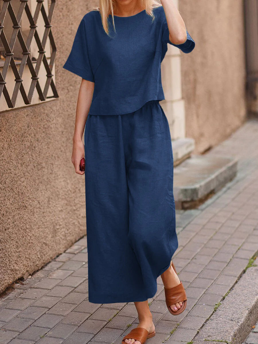 WOMEN PLAIN CROP TOP & TROUSERS CO-ORDER SET