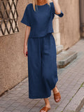 WOMEN PLAIN CROP TOP & TROUSERS CO-ORDER SET