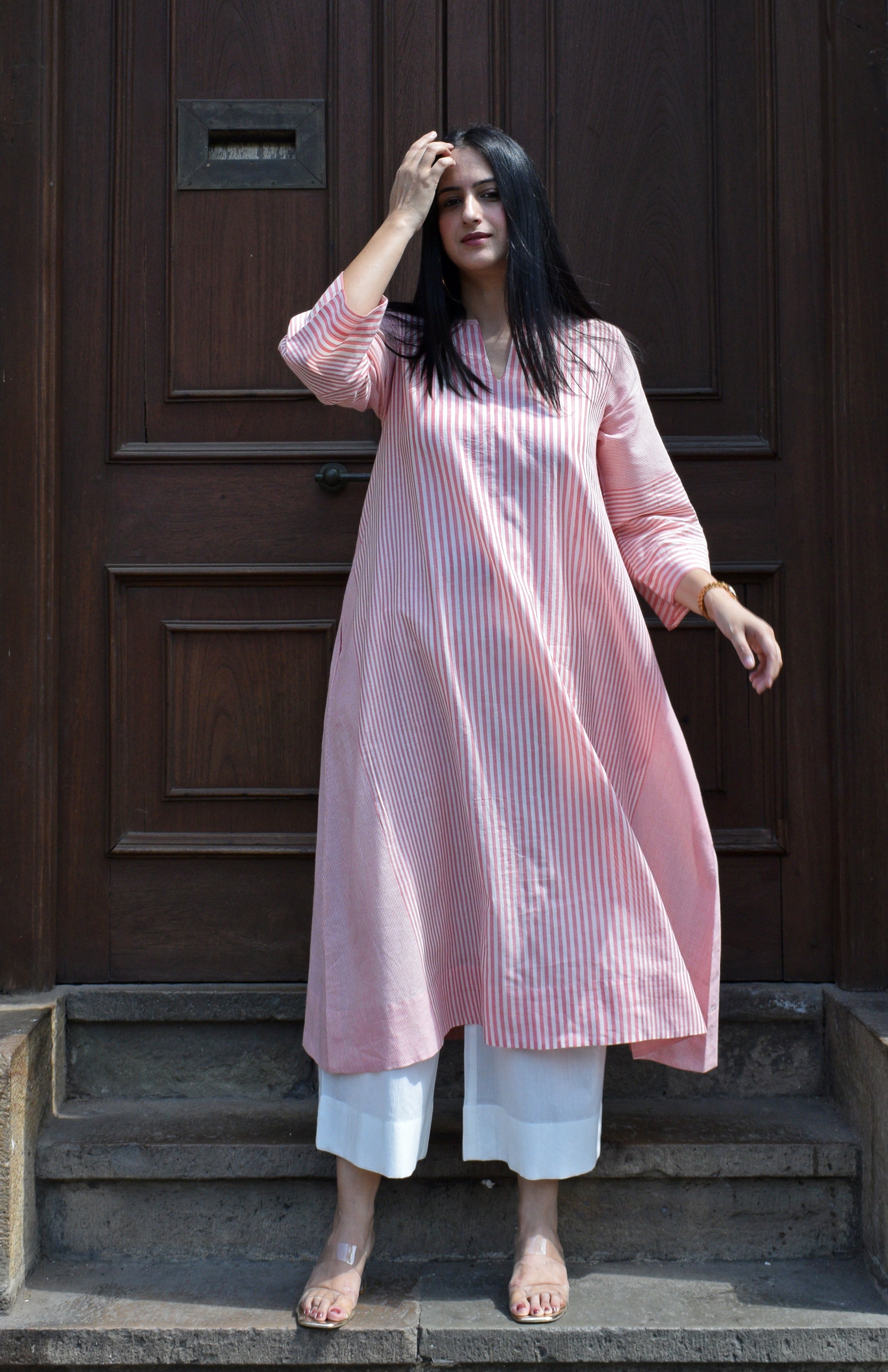 Cotton Stripe A line Kurta Set