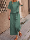 WOMEN PLAIN CROP TOP & TROUSERS CO-ORDER SET