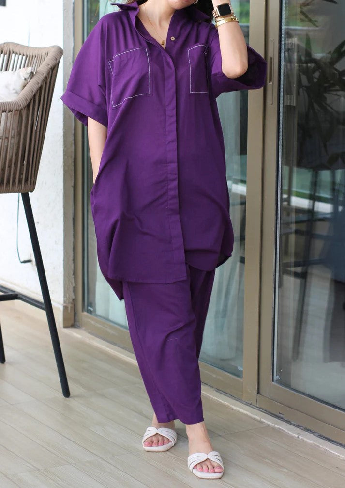 Women Cotton Thread Style Two-piece Suit