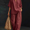 Casual And Cozy Minimalist Cotton Two-piece Set