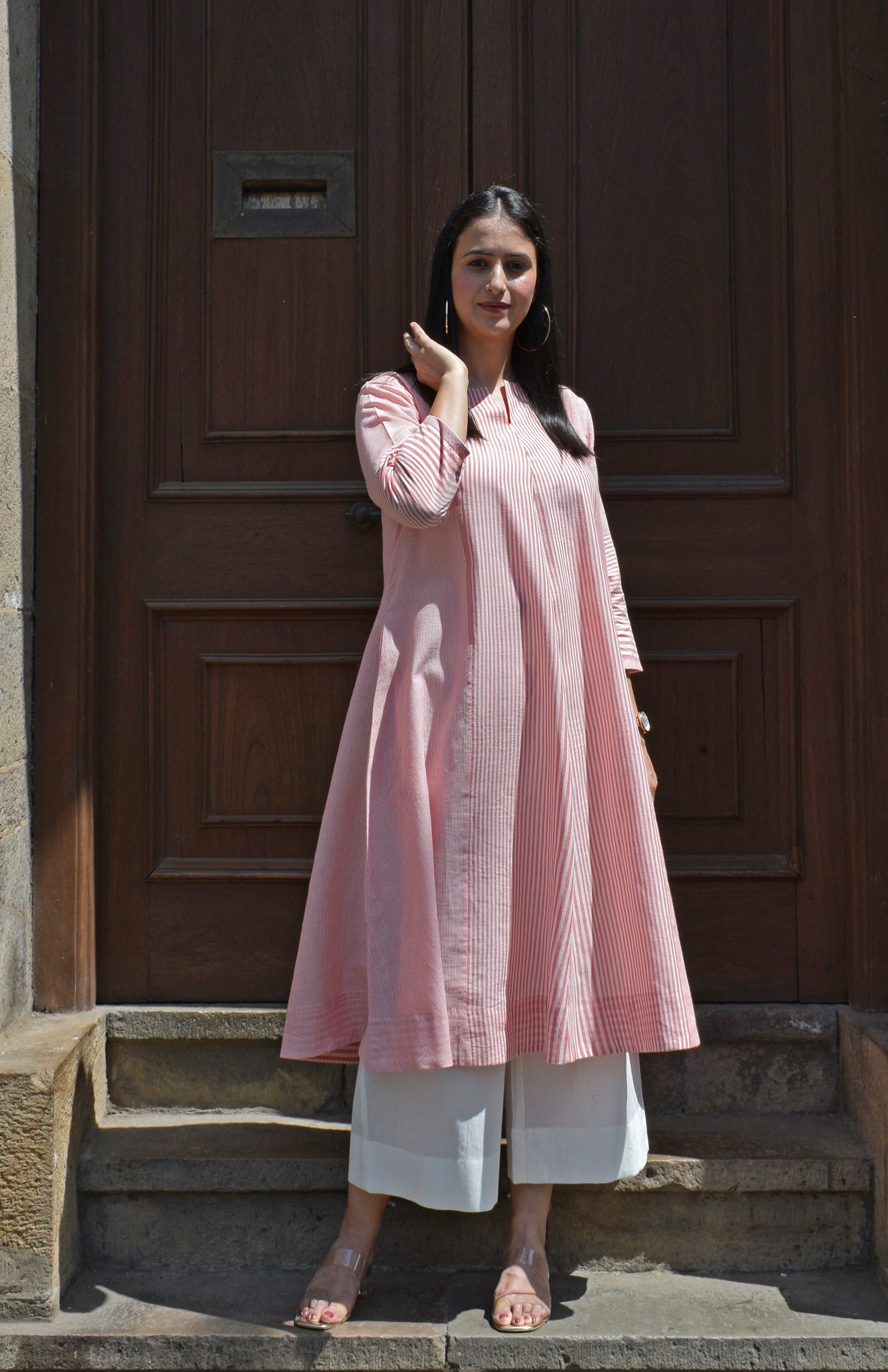 Cotton Stripe A line Kurta Set