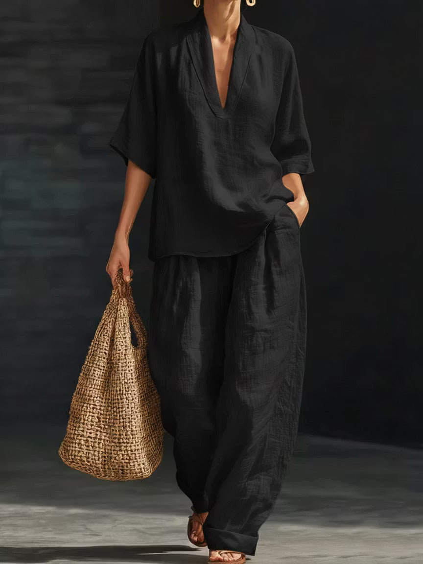Casual And Cozy Minimalist Cotton Two-piece Set