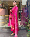 Pink Bandhani Print Embroidered Suit Set