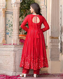 Red Embroidered Anarkali Kurta Set with Dupatta