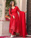 Red Embroidered Anarkali Kurta Set with Dupatta