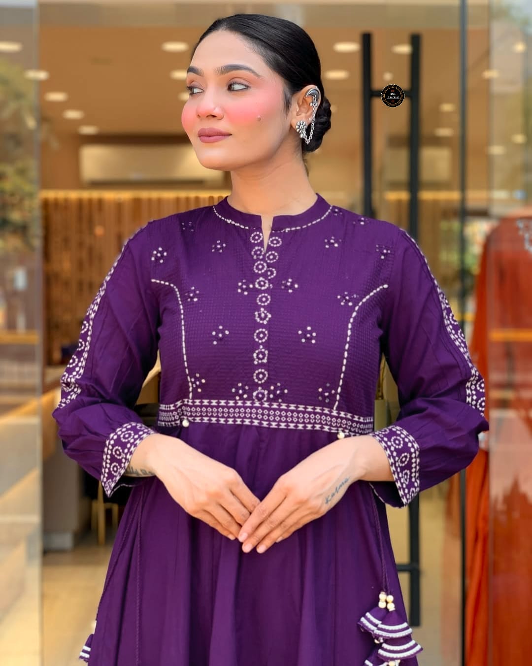 Royal Purple Anarkali Kurta Set with Printed Dupatta